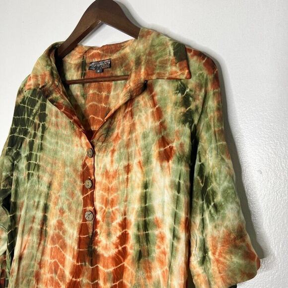 J Gee Green Maroon Tie Dye Short Sleeve Shirt Dress Size Medium - Picture 2 of 10